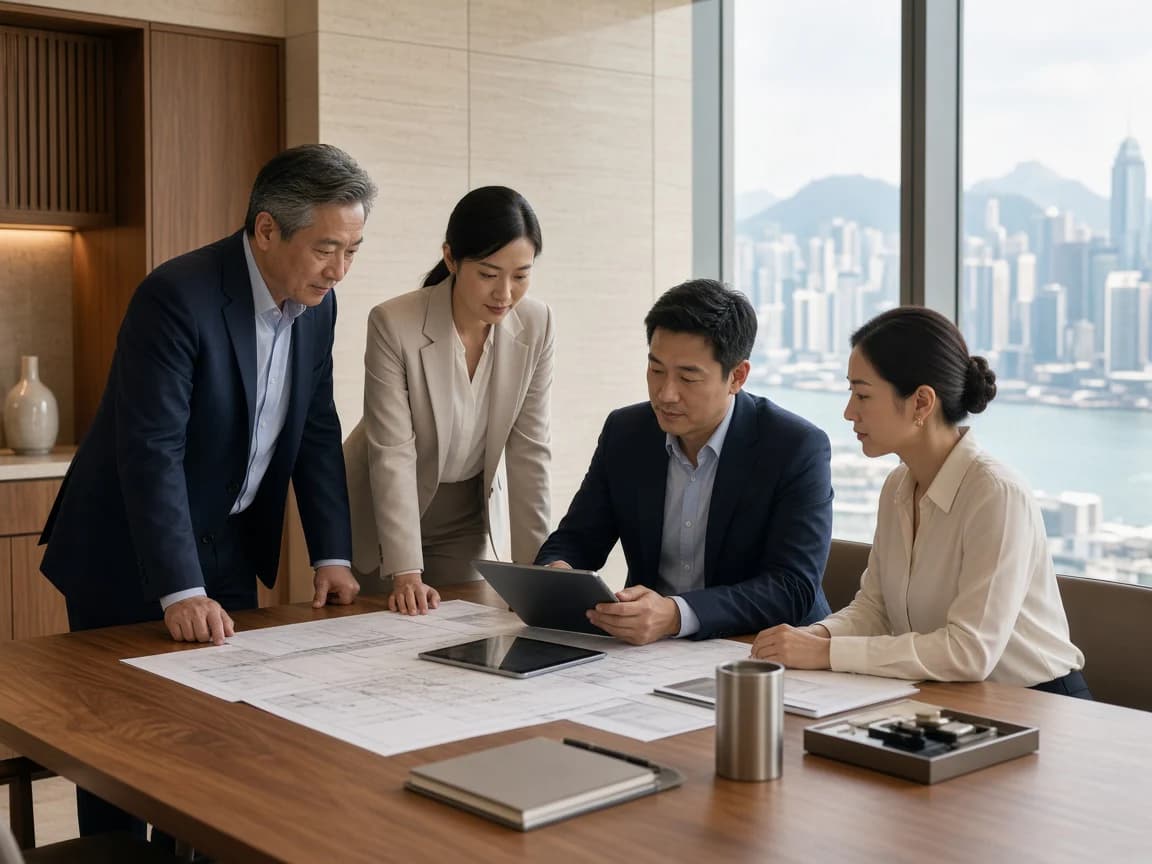 A Hong Kong team collaborating in a refined boardroom